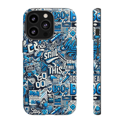 3D Wrap Protective Phone Case in Vibrant Blue Retro Design for Unique Style and Playful Expression Compatible with iPhone 13, 14, 15 & 16 – all models including Pro, Pro Max & Plus