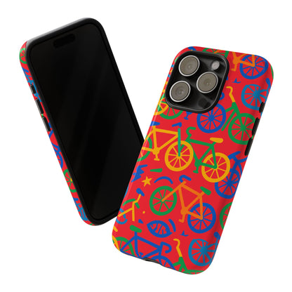 Vibrant 3D Bicycle Pattern Protective Phone Case in Colourful Retro Design for Stylish Protection Compatible with iPhone 13, 14, 15 & 16 – all models including Pro, Pro Max & Plus