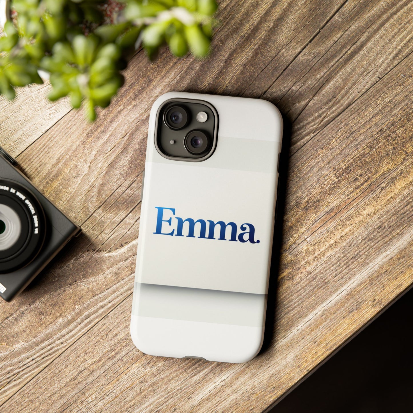 elegant personalised protective phone case in white with blue typography for stylish individuals compatible with iphone 13, 14, 15 & 16 – all models including pro, pro max & plus