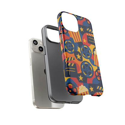Vibrant Movie-Themed Protective Phone Case with Colourful Film Reel and Popcorn Design for Stylish Protection Compatible with iPhone 13, 14, 15 & 16 – All Models Including Pro, Pro Max & Plus