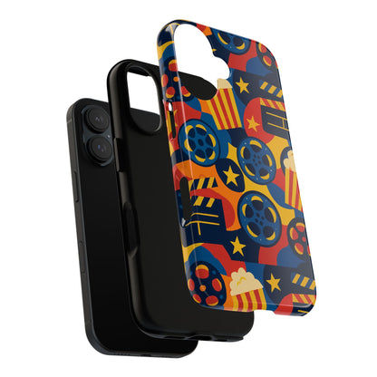 Vibrant Movie-Themed Protective Phone Case with Colourful Film Reel and Popcorn Design for Stylish Protection Compatible with iPhone 13, 14, 15 & 16 – All Models Including Pro, Pro Max & Plus