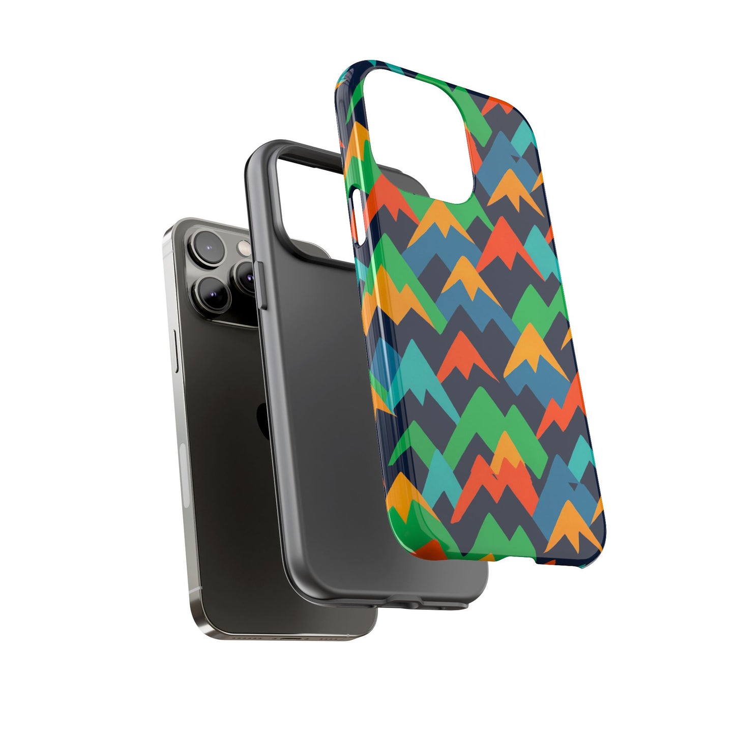vibrant mountain design protective phone case with colourful abstract pattern for stylish protection compatible with iphone 13, 14, 15 & 16 – all models including pro, pro max & plus