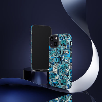 Vibrant Retro Graffiti Phone Case in Blue for Men and Women Stylish Protection Accessory Compatible with iPhone 13, 14, 15 & 16 – all models including Pro, Pro Max & Plus
