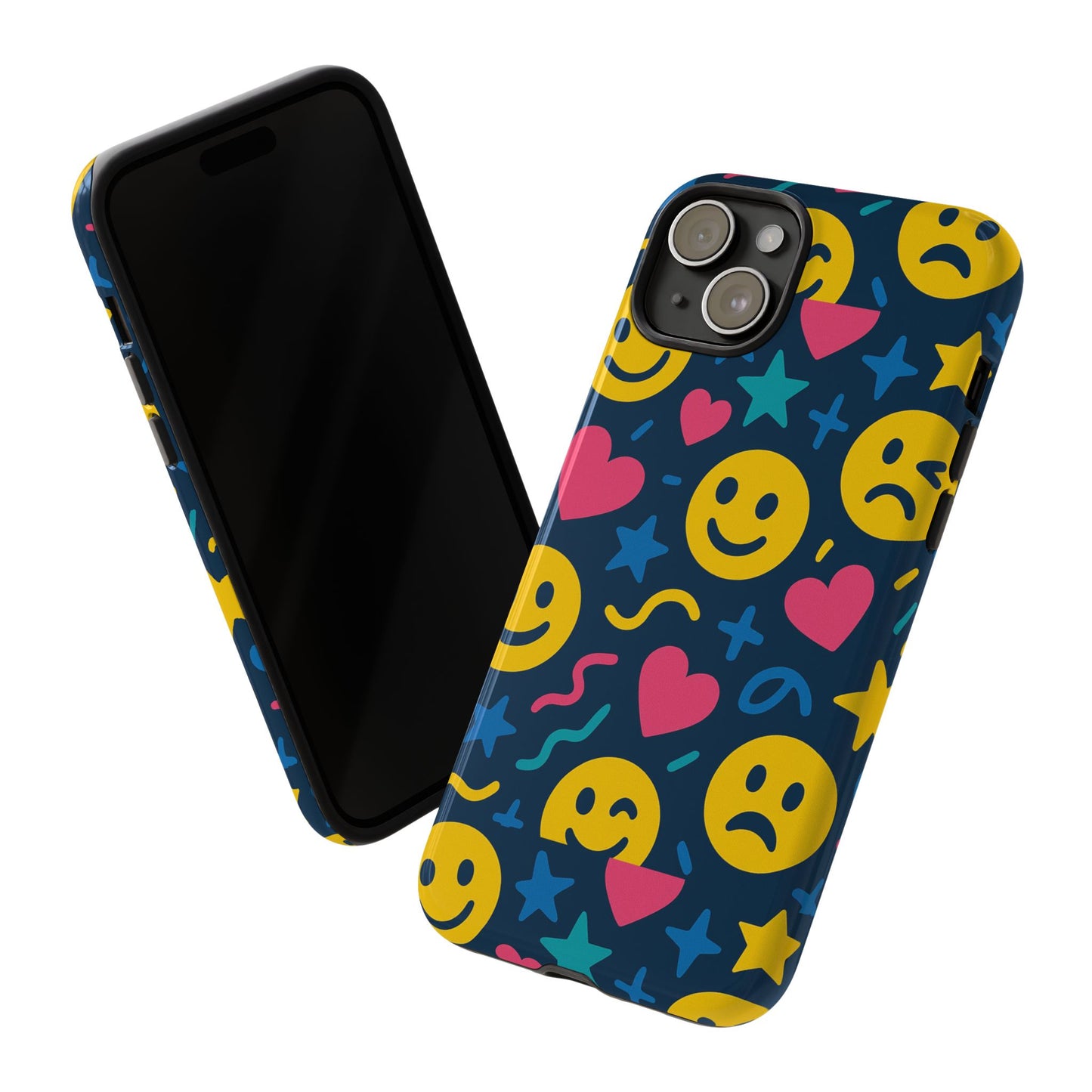 vibrant multicolour emoji phone case with 3d wrap design for playful protection compatible with iphone 13, 14, 15 & 16 – all models including pro, pro max & plus