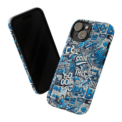 3D Wrap Protective Phone Case in Vibrant Blue Retro Design for Unique Style and Playful Expression Compatible with iPhone 13, 14, 15 & 16 – all models including Pro, Pro Max & Plus