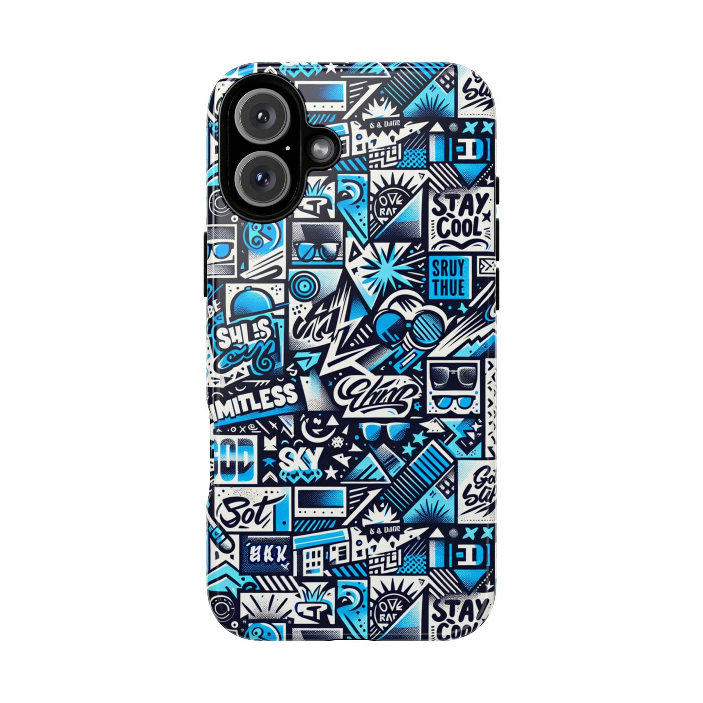 vibrant 3d wrap stylish protective phone case in playful blue and black design for trendsetters compatible with iphone 13, 14, 15 & 16 – all models including pro, pro max & plus
