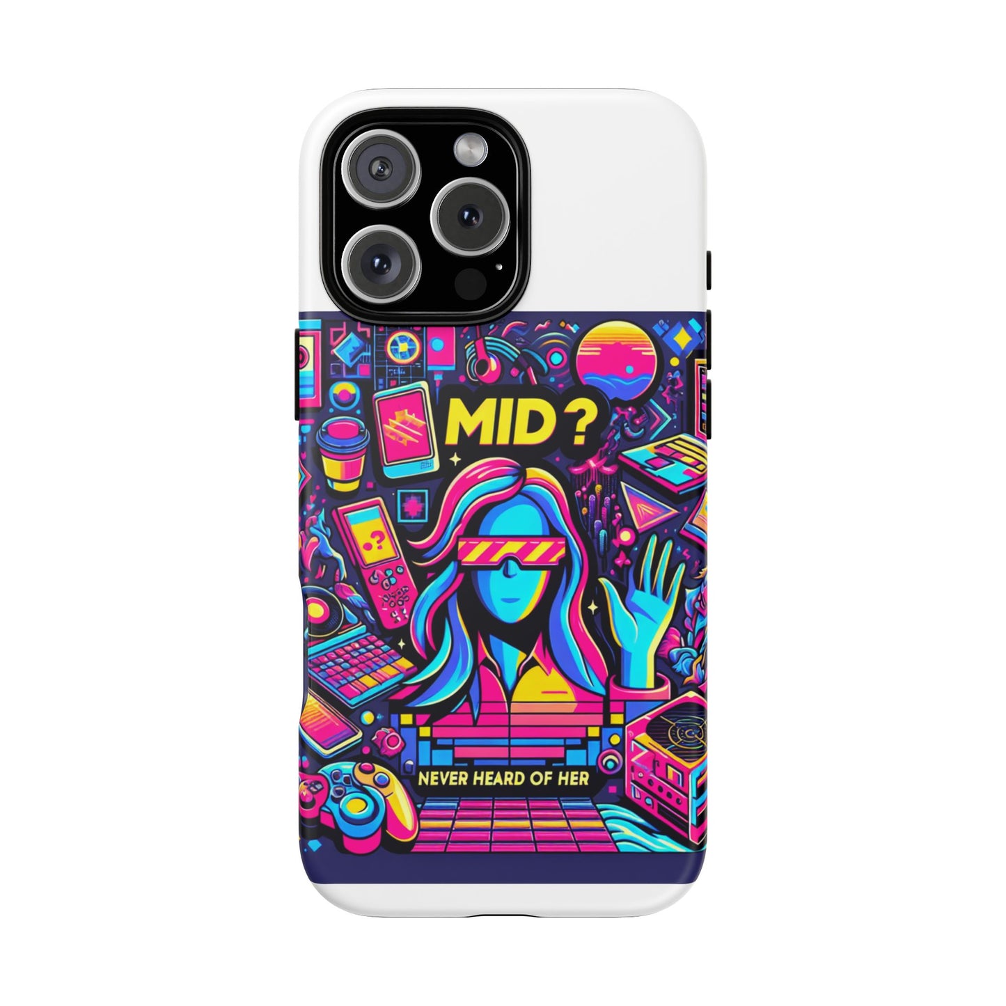 mid never heard of her 3d wrap protective phone case for fun retro style and shock absorption, ideal gift for tech enthusiasts and anime lovers