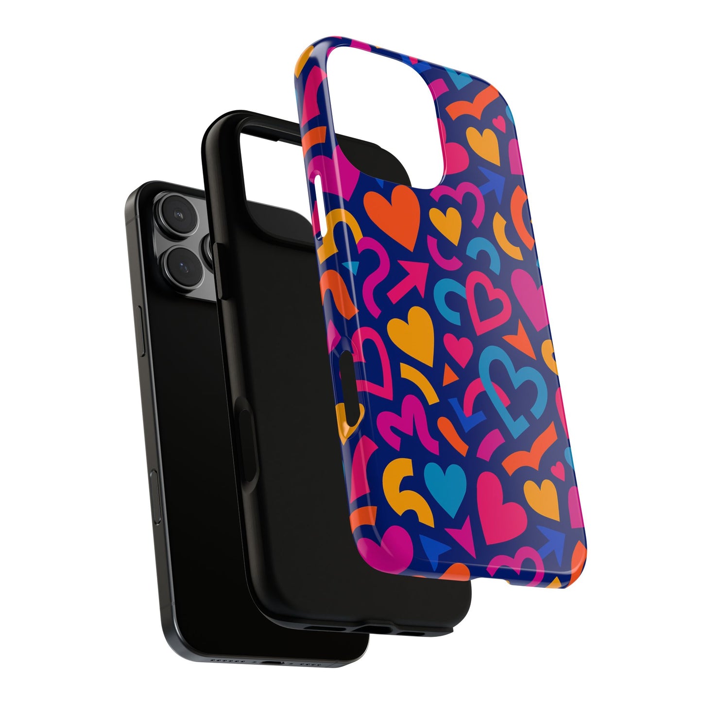 vibrant multicolour heart pattern protective phone case with 3d wrap design for stylish smartphone accessories compatible with iphone 13, 14, 15 & 16 – all models including pro, pro max & plus