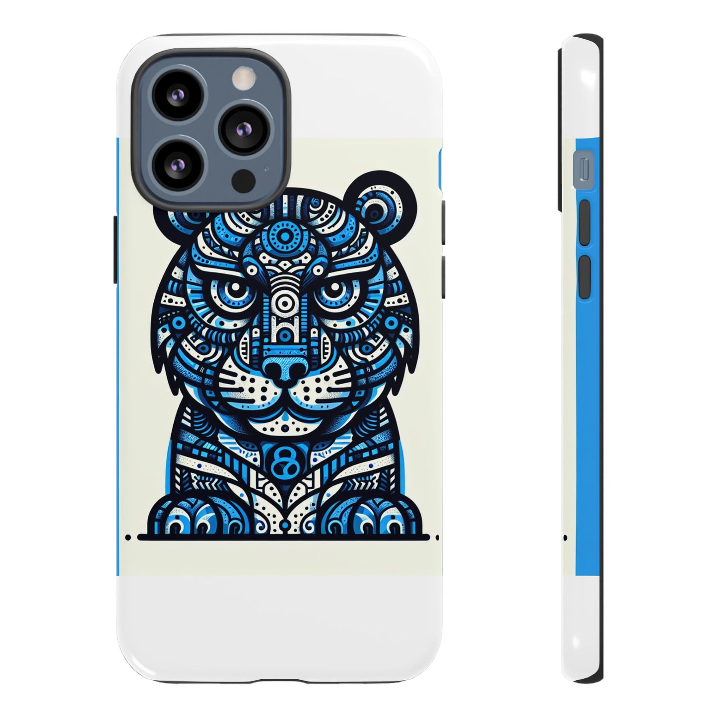 vibrant blue geometric tiger design phone case – stylish protection accessory for self-expression compatible with iphone 13, 14, 15 & 16 – all models including pro, pro max & plus