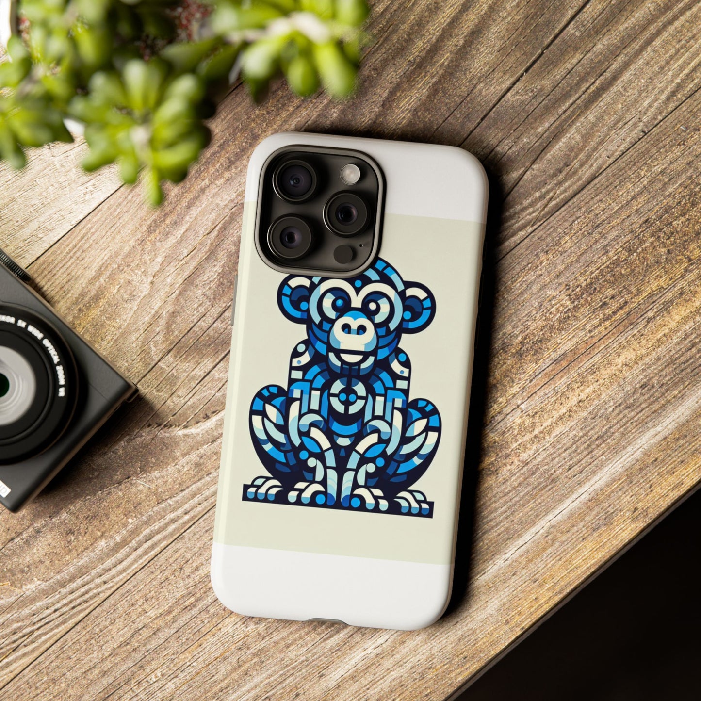 vibrant blue 3d wrap phone case with playful monkey design for creative individuals compatible with iphone 13, 14, 15 & 16 – all models including pro, pro max & plus