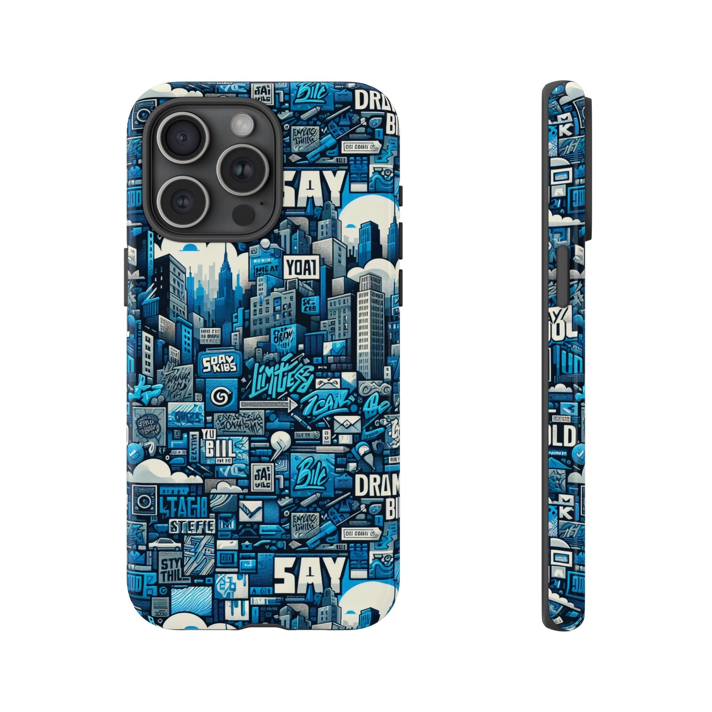 protective phone case with 3d urban design in blue for stylish protection – trendy accessory compatible with iphone 13, 14, 15 & 16 – all models including pro, pro max & plus