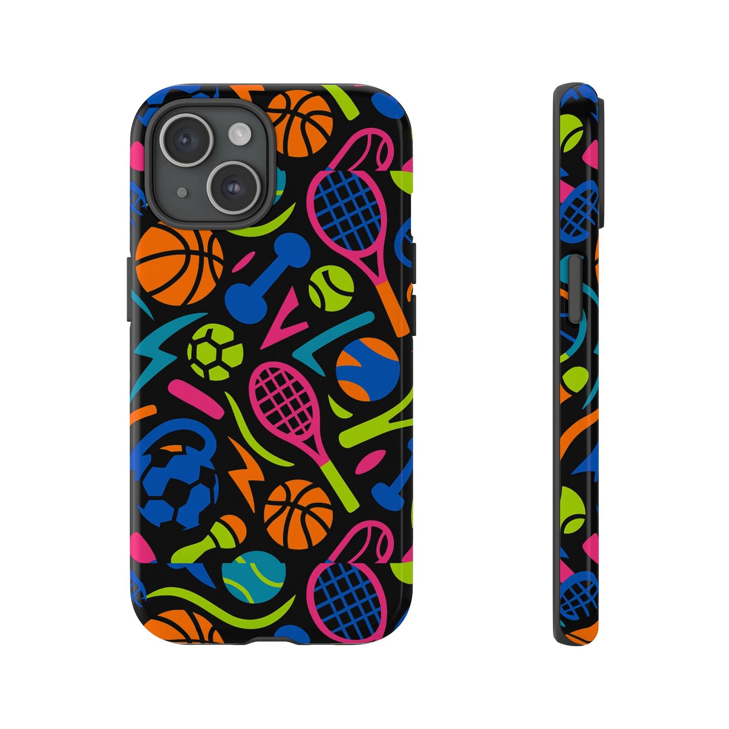 vibrant 3d sport-themed protective phone case in multicolour design for active lifestyle compatible with iphone 13, 14, 15 & 16 – all models including pro, pro max & plus