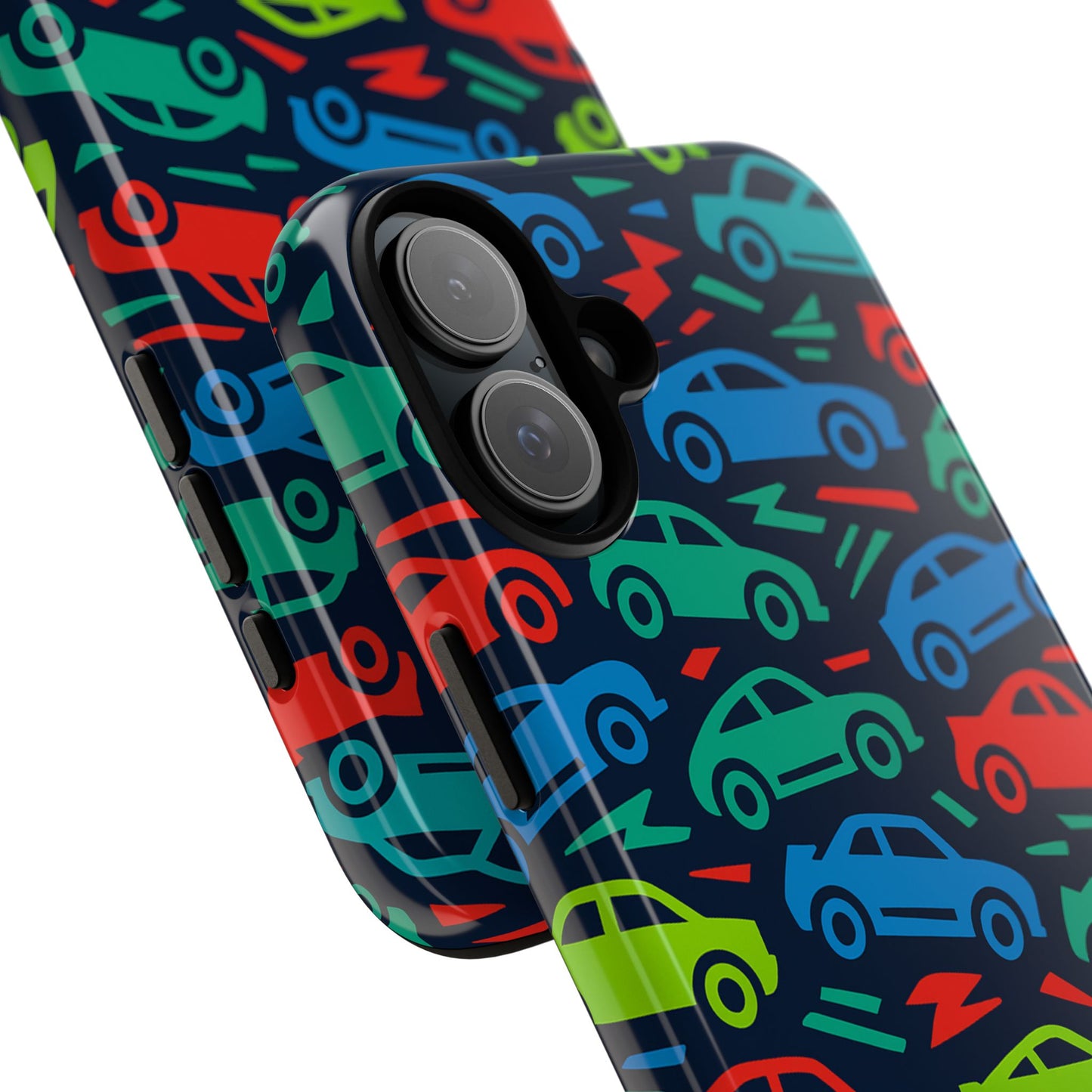 vibrant retro automotive design protective phone case for kids and adults – colourful 3d wrap style – stylish protection compatible with iphone 13, 14, 15 & 16 – all models including pro, pro max & plus