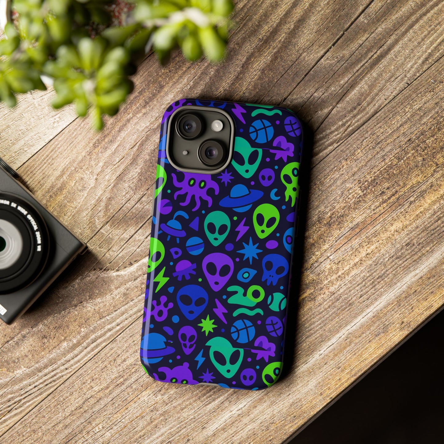 vibrant 3d alien and space design protective phone case for unisex smartphone accessories compatible with iphone 13, 14, 15 & 16 – all models including pro, pro max & plus