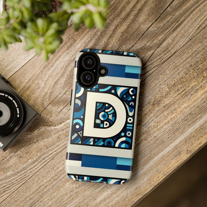 Blue Alphabet Letter D Phone Case with 3D Wrap and Shock Protection for Kids and Teens