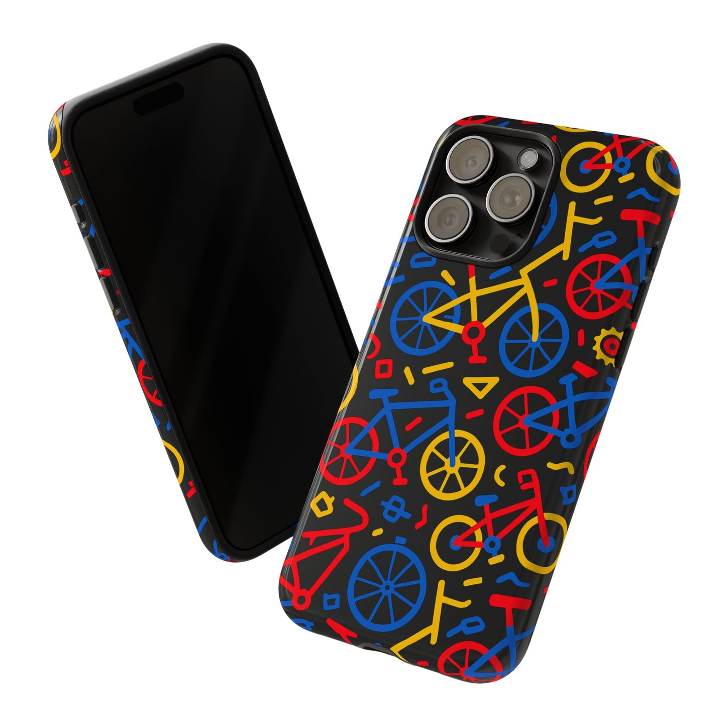 multicolour 3d bicycle phone case with retro design for stylish protection compatible with iphone 13, 14, 15 & 16 – all models including pro, pro max & plus