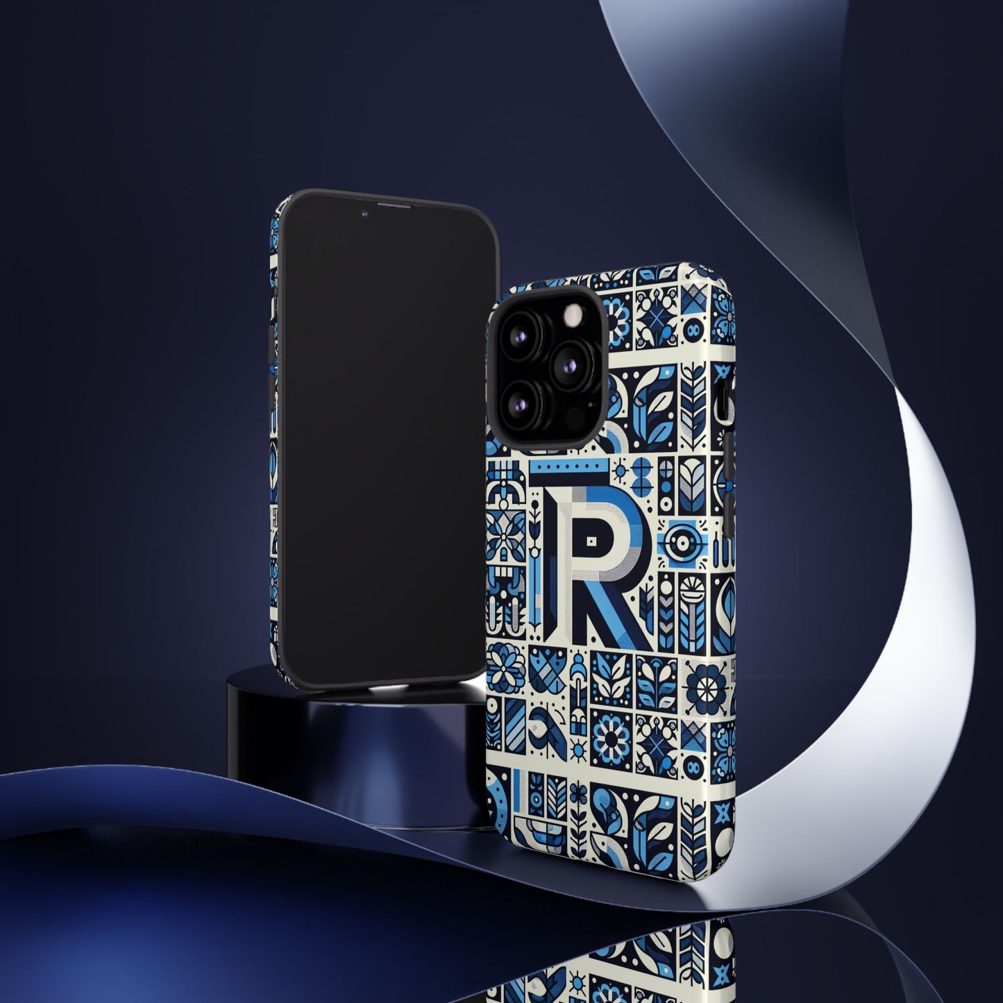blue alphabet r phone case with 3d wrap and shock absorption for kids and teenagers