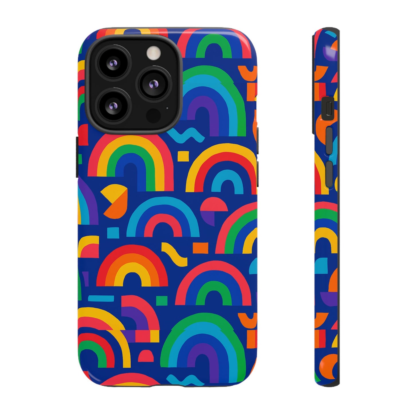vibrant rainbow geometric 3d wrap protective phone case for stylish accessories compatible with iphone 13, 14, 15 & 16 – all models including pro, pro max & plus