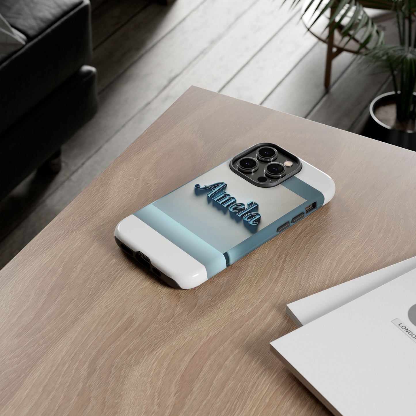 sleek 3d glossy phone case in blue with elegant name design fashion accessory for personal expression compatible with iphone 13, 14, 15 & 16 – all models including pro, pro max & plus