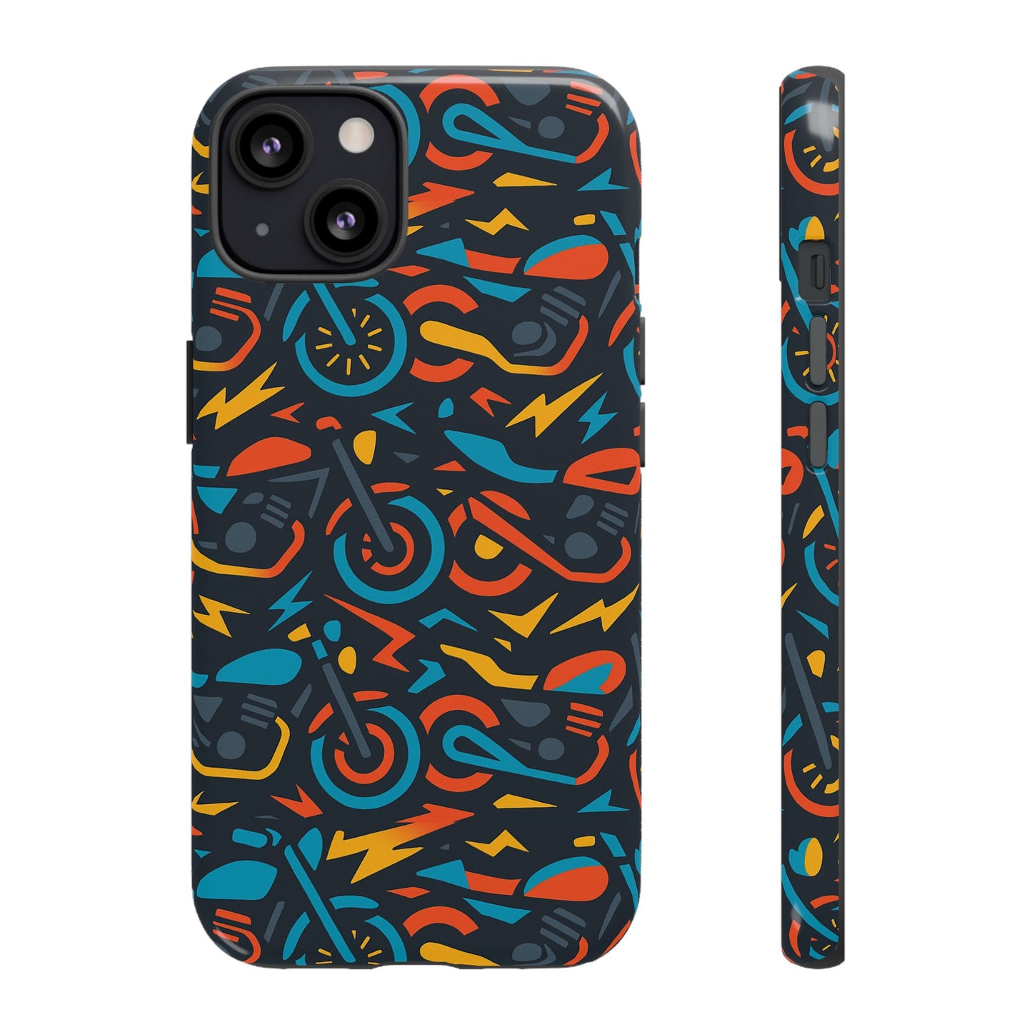 multicolour 3d wrap phone case with fun motorcycle design, stylish protective accessory for men and women, compatible with iphone 13, 14, 15 & 16 – all models including pro, pro max & plus