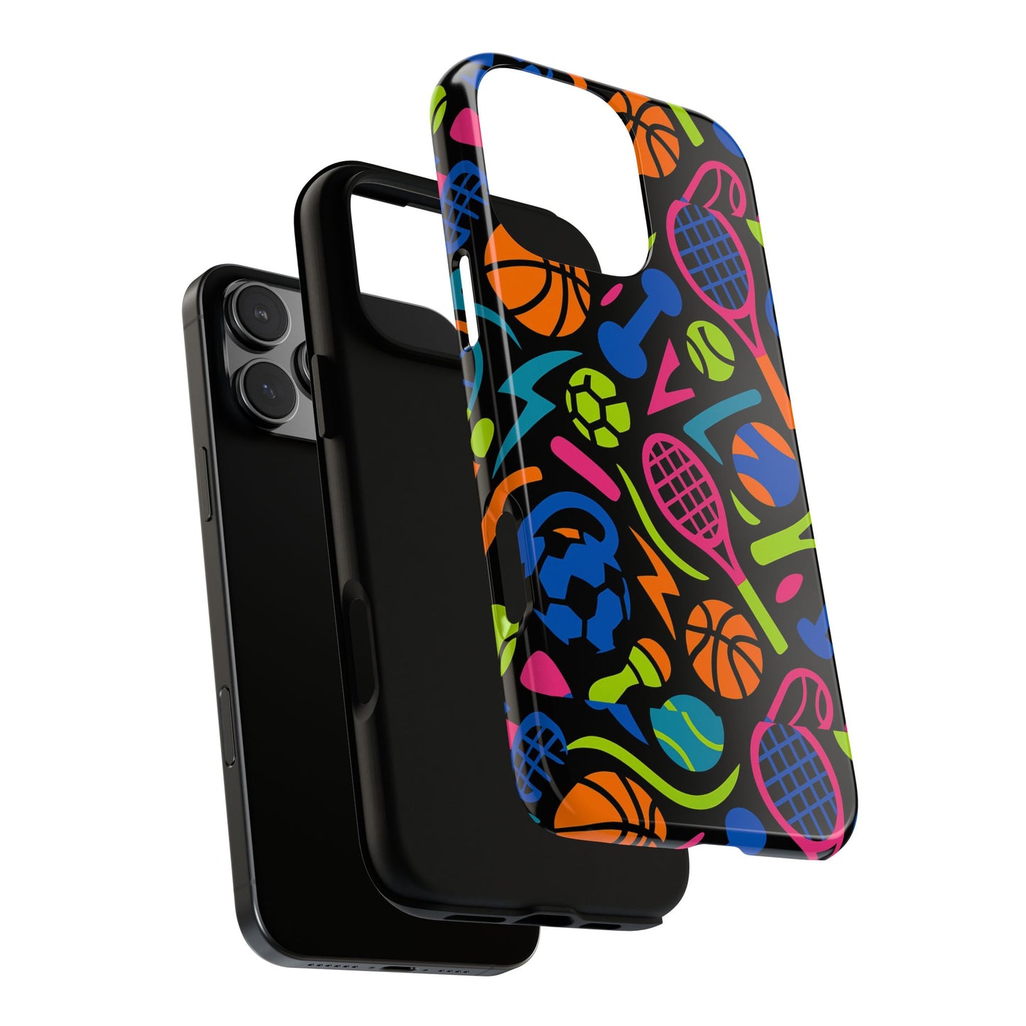 vibrant 3d sport-themed protective phone case in multicolour design for active lifestyle compatible with iphone 13, 14, 15 & 16 – all models including pro, pro max & plus
