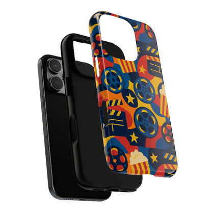 Vibrant Movie-Themed Protective Phone Case with Colourful Film Reel and Popcorn Design for Stylish Protection Compatible with iPhone 13, 14, 15 & 16 – All Models Including Pro, Pro Max & Plus