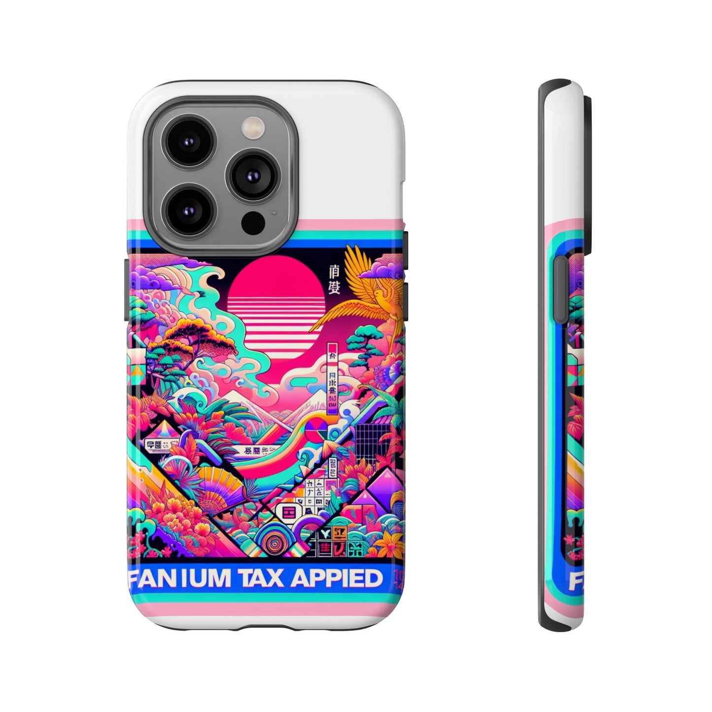 fanum tax applied protective phone case, 3d wrap design, durable silicone liner, uv protected, shock absorbing, fun anime and comic style, ideal gift for tech enthusiasts