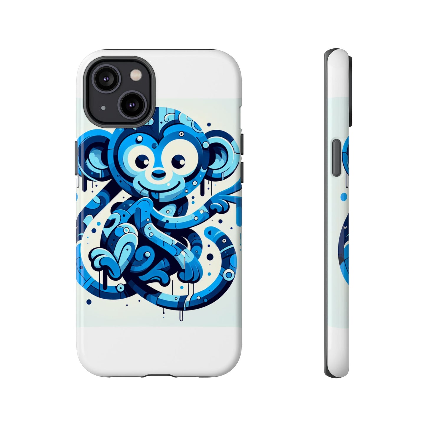 protective 3d wrap phone case with playful monkey design in blue – stylish protection for men and women compatible with iphone 13, 14, 15 & 16 – all models including pro, pro max & plus