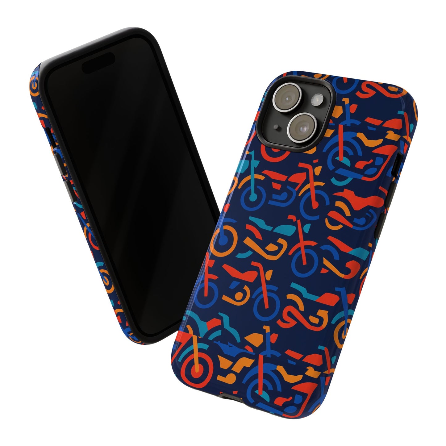 vibrant 3d multicolour motorcycle pattern protective phone case for creative individuals – stylish protection compatible with iphone 13, 14, 15 & 16 – all models including pro, pro max & plus