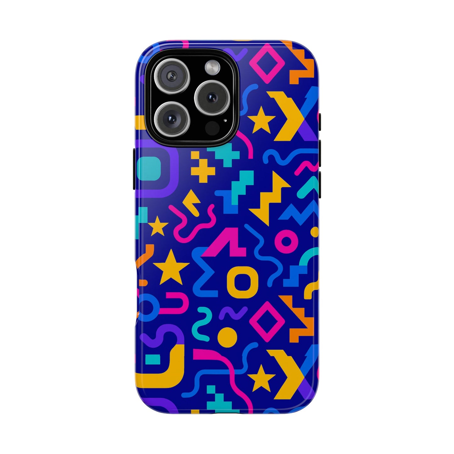 vibrant geometric protective phone case with 3d wrap design – playful accessory for self-expression compatible with iphone 13, 14, 15 & 16 – all models including pro, pro max & plus