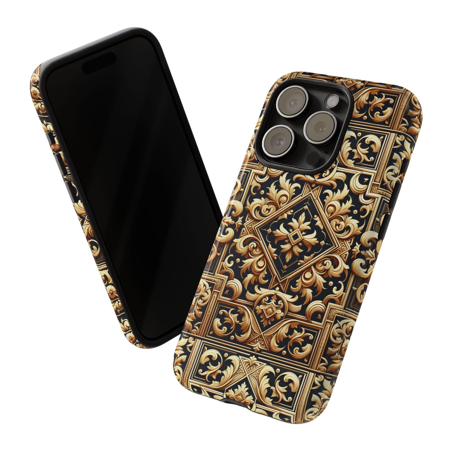 pattern image 3 vibrant shockproof phone case for anime and comic fans - ornate baroque gold design - compatible with iphone 13, 14, 15 & 16 – all models including pro, pro max & plus