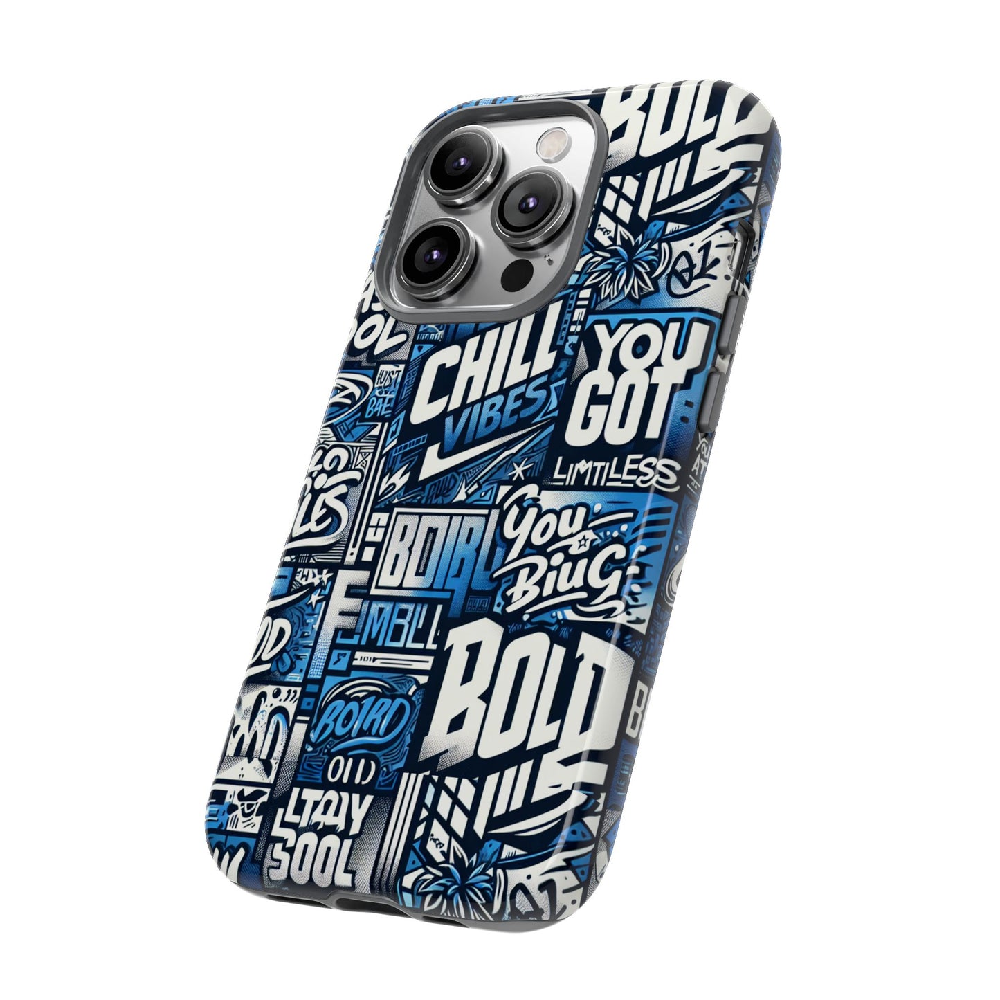 vibrant 3d typography phone case in blue – stylish protection for trendy individuals – compatible with iphone 13, 14, 15 & 16 – all models including pro, pro max & plus