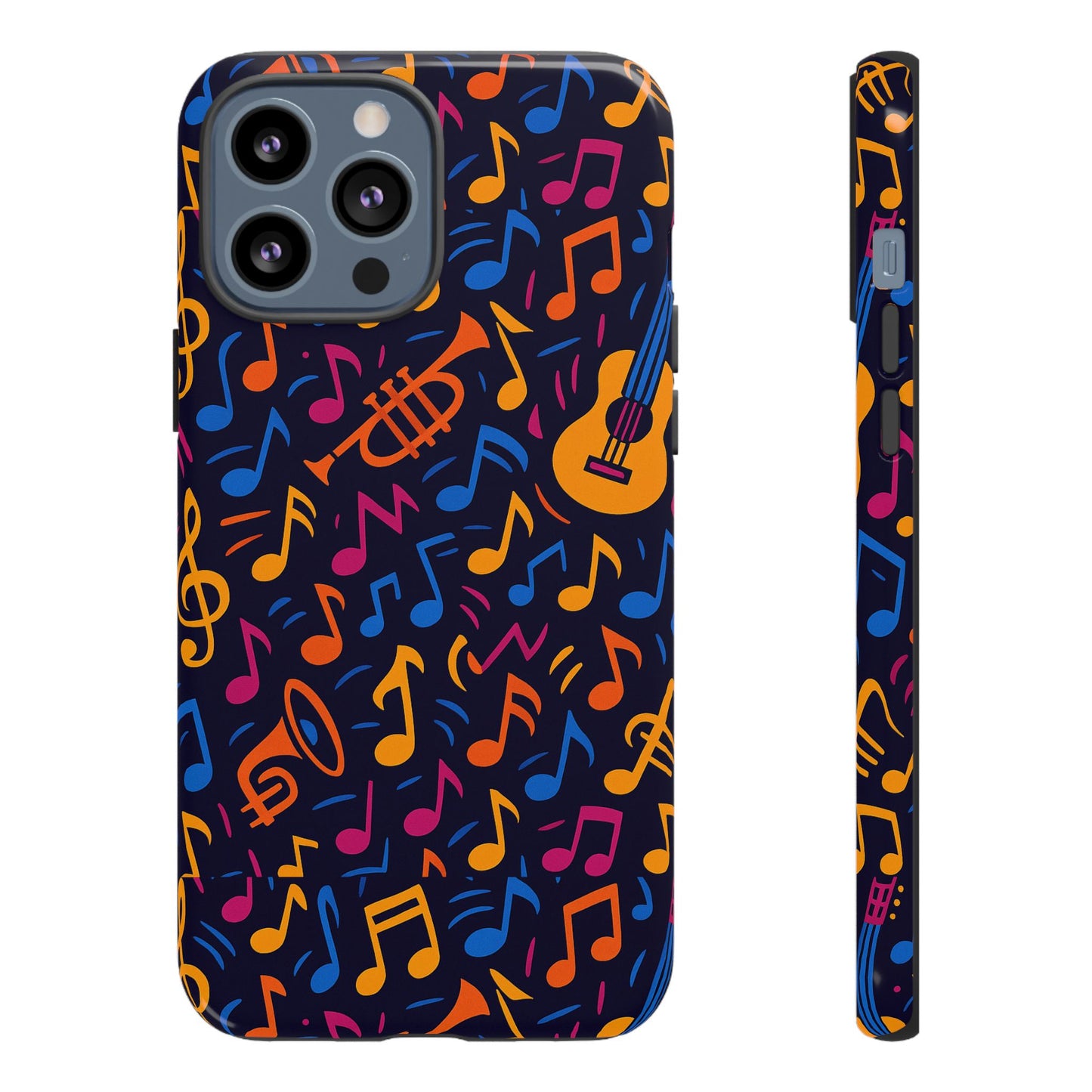 multicolour music themed protective phone case with 3d design for stylish protection – compatible with iphone 13, 14, 15 & 16 – all models including pro, pro max & plus