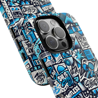 Vibrant 3D Wrap Stylish Protective Phone Case in Playful Blue and Black Design for Trendsetters Compatible with iPhone 13, 14, 15 & 16 – all models including Pro, Pro Max & Plus