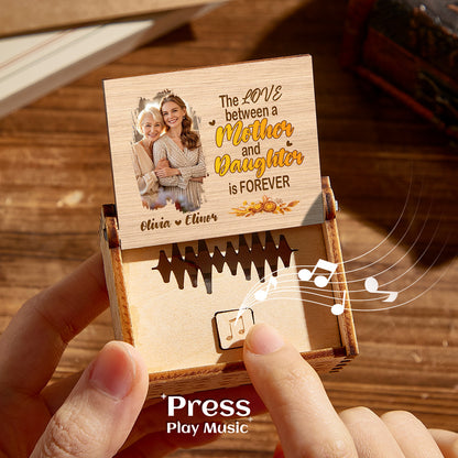 Personalized Wooden Photo Music Box Gift for Mother and Daughter, Custom Music Box Plays Any Audio, Heartfelt Keepsake for Mother’s Day