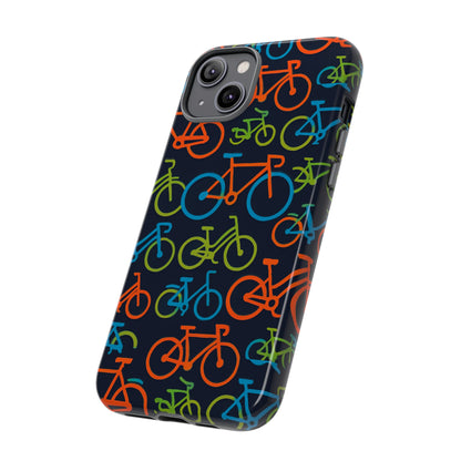 Multicolour Bicycle Print Protective Phone Case for Smartphones – Vibrant Style and Trendy Accessory Compatible with iPhone 13, 14, 15 & 16 – all models including Pro, Pro Max & Plus