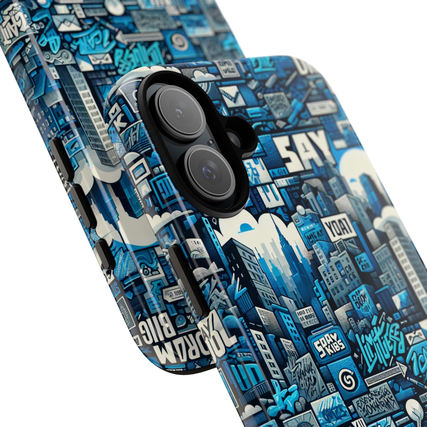 protective phone case with 3d urban design in blue for stylish protection – trendy accessory compatible with iphone 13, 14, 15 & 16 – all models including pro, pro max & plus