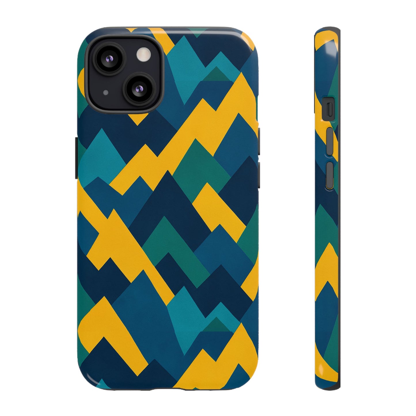 vibrant geometric mountain design protective phone case for unique style and durable protection compatible with iphone 13, 14, 15 & 16 – all models including pro, pro max & plus