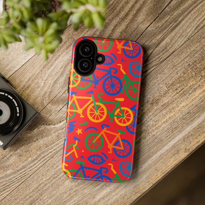 Vibrant 3D Bicycle Pattern Protective Phone Case in Colourful Retro Design for Stylish Protection Compatible with iPhone 13, 14, 15 & 16 – all models including Pro, Pro Max & Plus