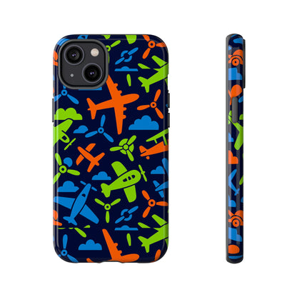 Vibrant Airplane Pattern Protective Phone Case for Colourful Accessory Durable Design Compatible with iPhone 13, 14, 15 & 16 – all models including Pro, Pro Max & Plus