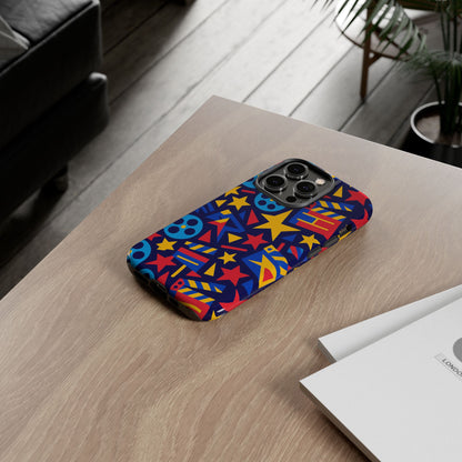 Vibrant Movie Theme Protective Phone Case with 3D Wrap Design – Colourful Stars and Film Reels – Stylish Protection Compatible with iPhone 13, 14, 15 & 16 – All Models Including Pro, Pro Max & Plus
