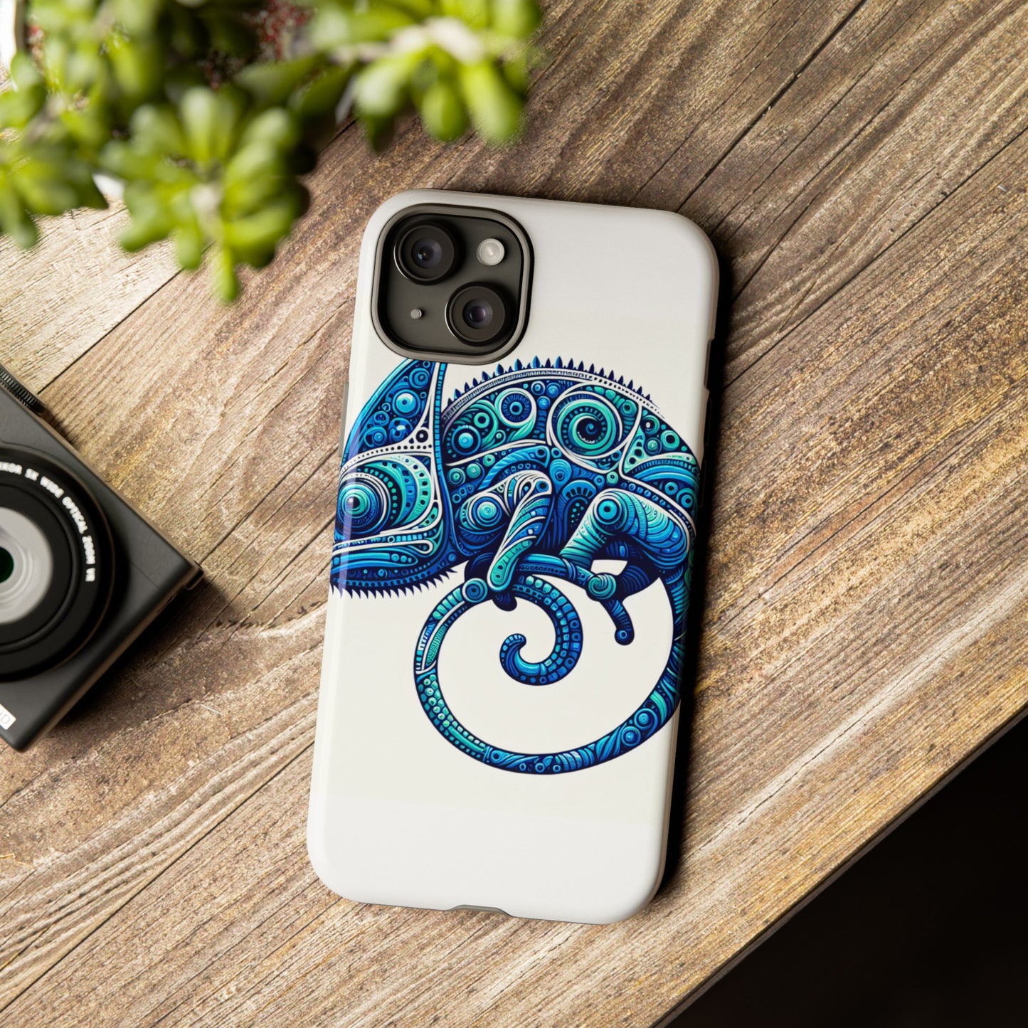 vibrant 3d wrap protective phone case with blue chameleon design, creative accessory for unique style, compatible with iphone 13, 14, 15 & 16 – all models including pro, pro max & plus