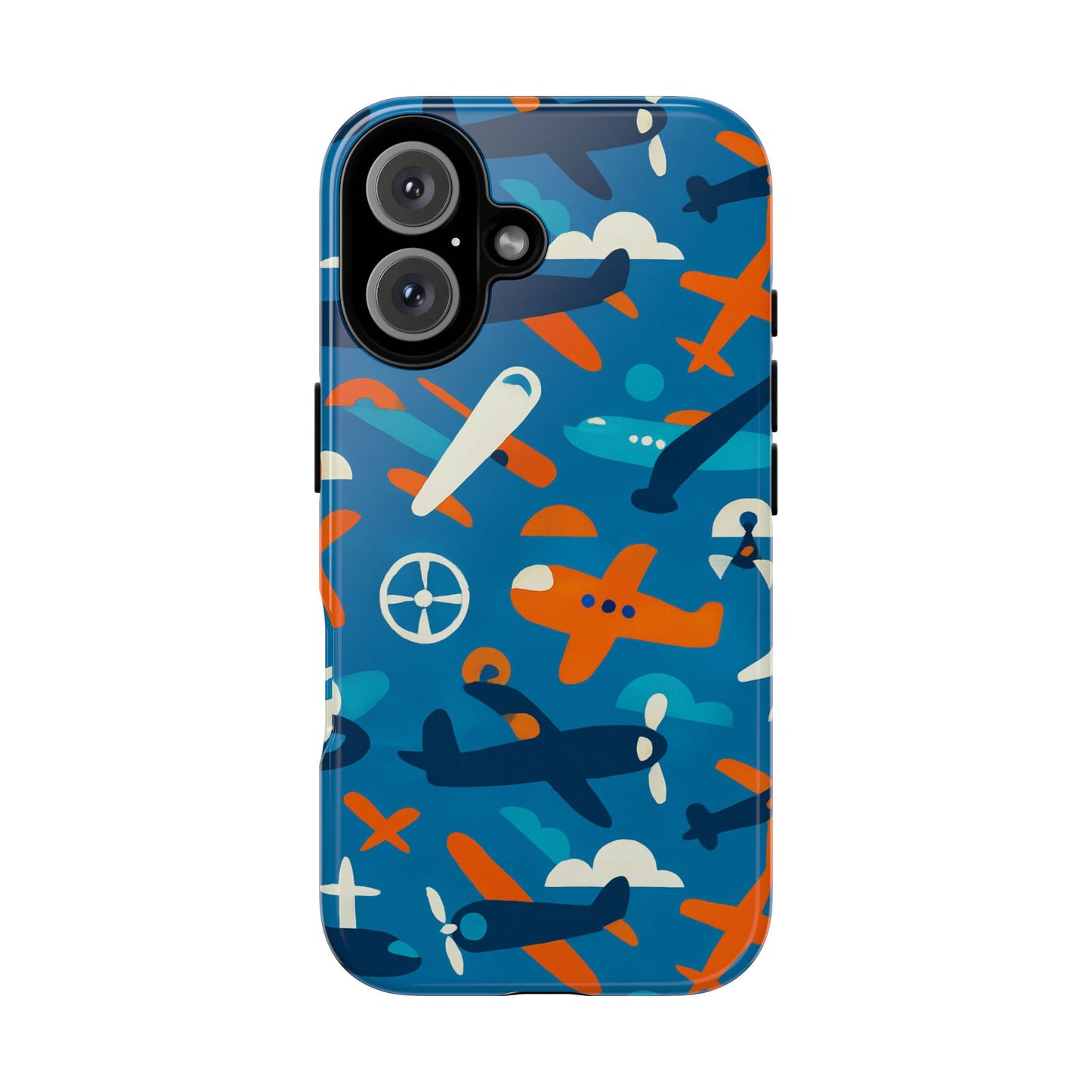 vibrant 3d airplane print phone case in blue – fun retro design for stylish protection – compatible with iphone 13, 14, 15 & 16 – all models including pro, pro max & plus