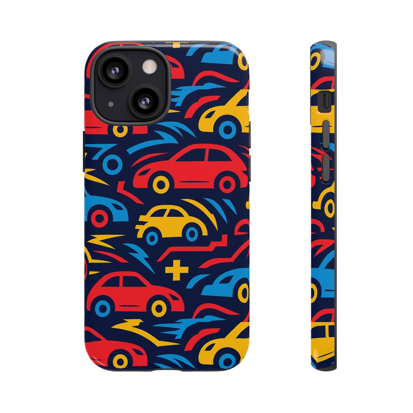multicolour retro 3d wrap protective phone case with vibrant car design for stylish protection compatible with iphone 13, 14, 15 & 16 – all models including pro, pro max & plus