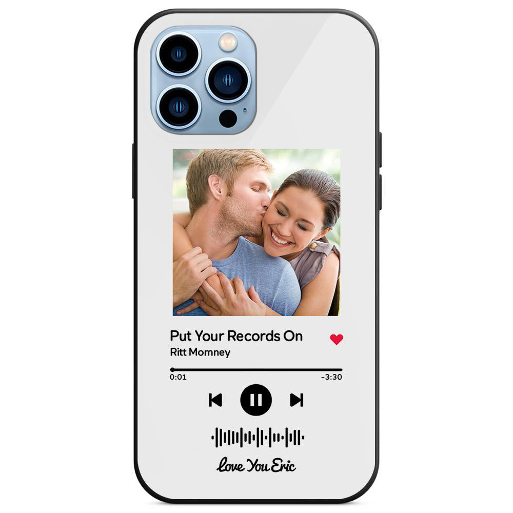 custom scannable music code glass iphone cases with picture for iphone series, slim lightweight design, anti-drop protection, easy clean, wireless charging compatible