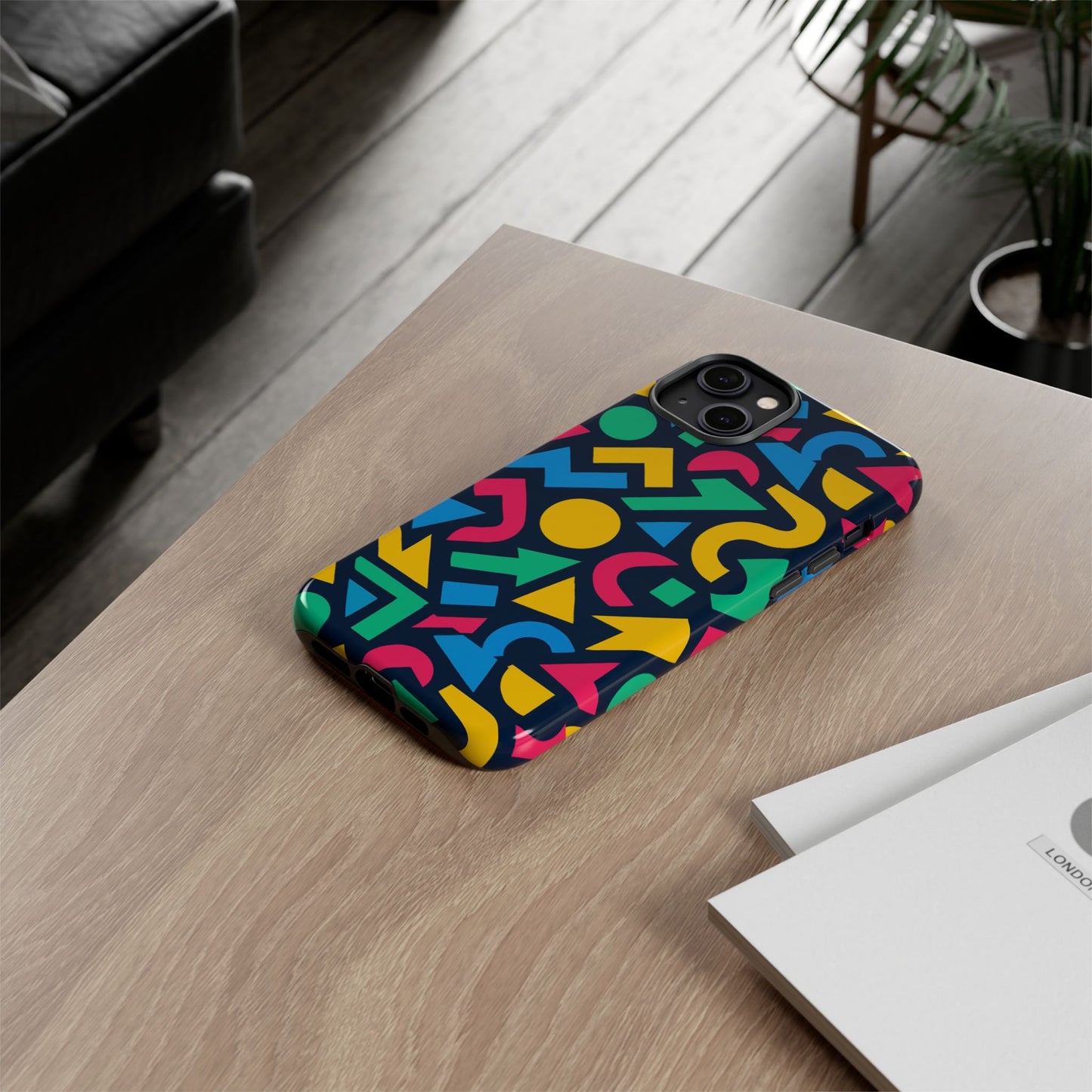 vibrant 3d geometric print phone case for men and women – stylish protection with multicolour design, compatible with iphone 13, 14, 15 & 16 – all models including pro, pro max & plus