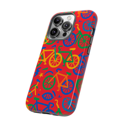 Vibrant 3D Bicycle Pattern Protective Phone Case in Colourful Retro Design for Stylish Protection Compatible with iPhone 13, 14, 15 & 16 – all models including Pro, Pro Max & Plus
