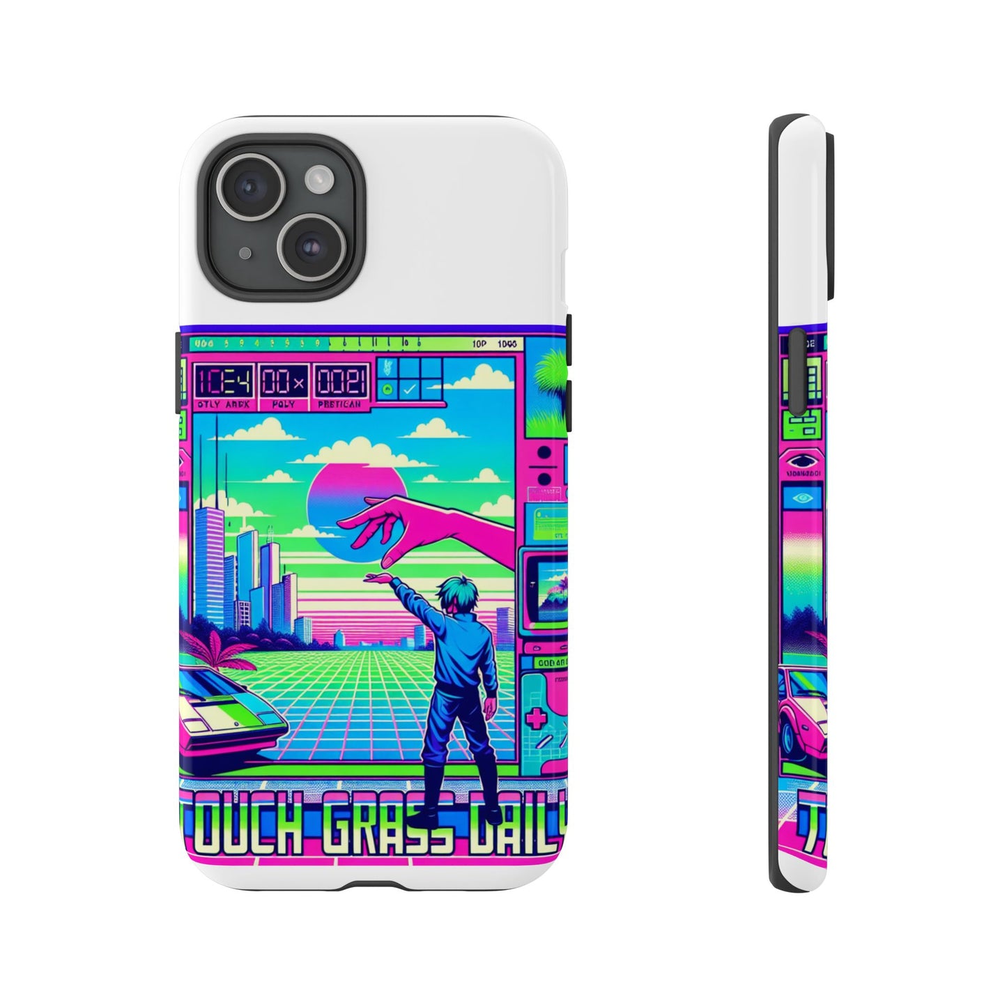 touch grass daily 3d wrap protective phone case for smartphones, durable shock absorption, uv protected, unique anime design, fun gift for tech enthusiasts