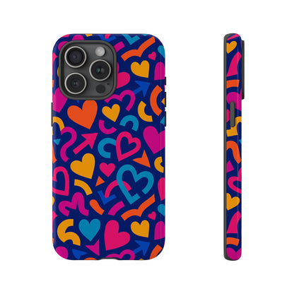 Vibrant Multicolour Heart Pattern Protective Phone Case with 3D Wrap Design for Stylish Smartphone Accessories Compatible with iPhone 13, 14, 15 & 16 – all models including Pro, Pro Max & Plus