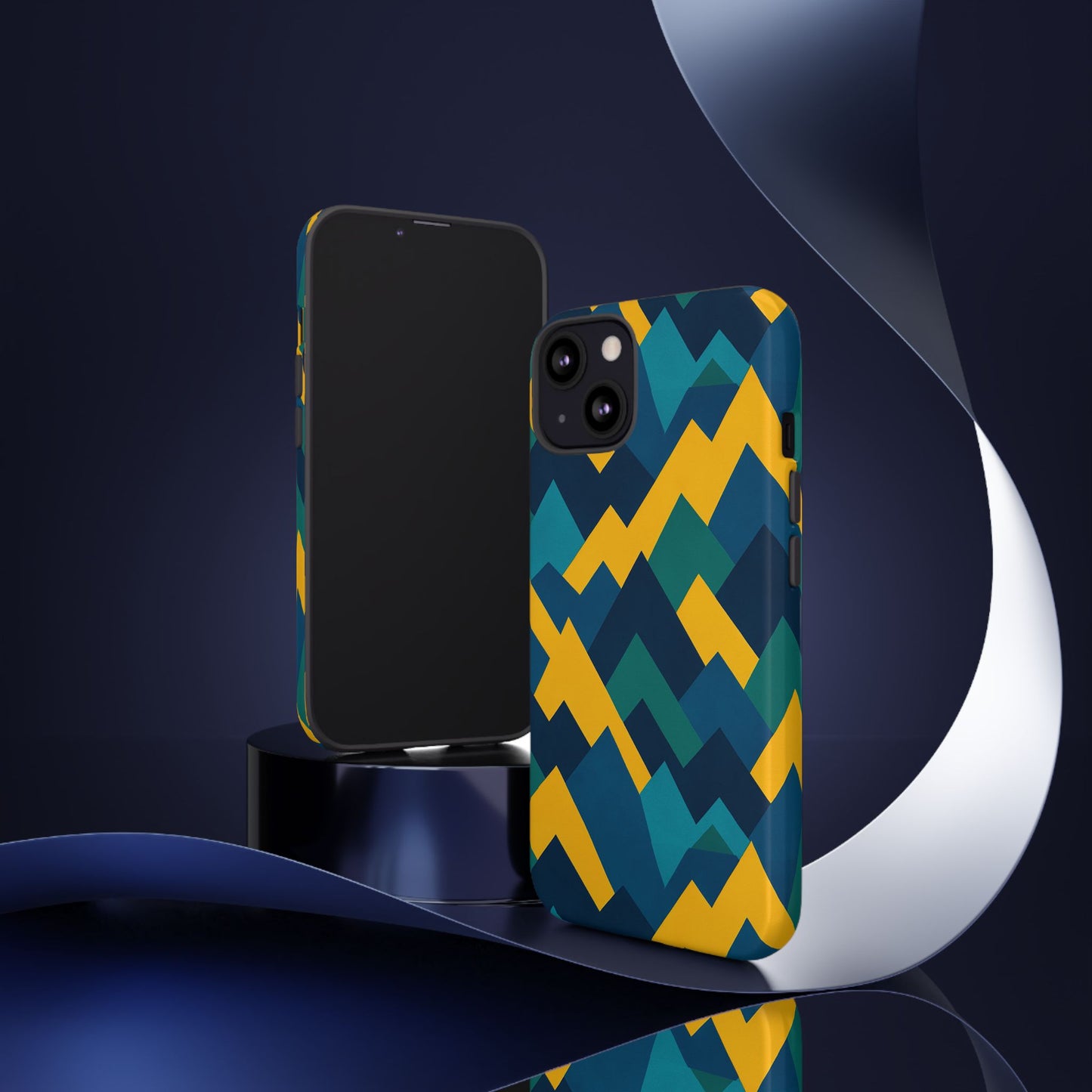 vibrant geometric mountain design protective phone case for unique style and durable protection compatible with iphone 13, 14, 15 & 16 – all models including pro, pro max & plus